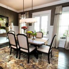 Transitional Dining Room Features Textured Brown Walls