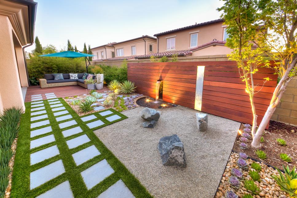 California Zen Rock Garden With Ipe Wood Water Feature Hgtv