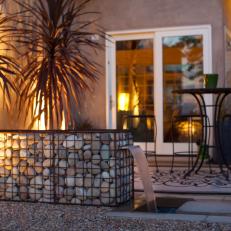 Intriguing Fountain Feature From Natural Rock Container on Enchanting Neutral Patio 