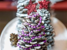 DIY for holiday centerpiece made from pine cones.