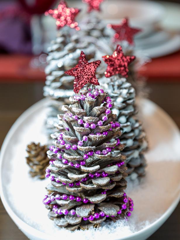 DIY for holiday centerpiece made from pine cones.