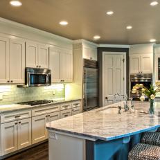 Marble Countertops Wow in Gray & White Kitchen