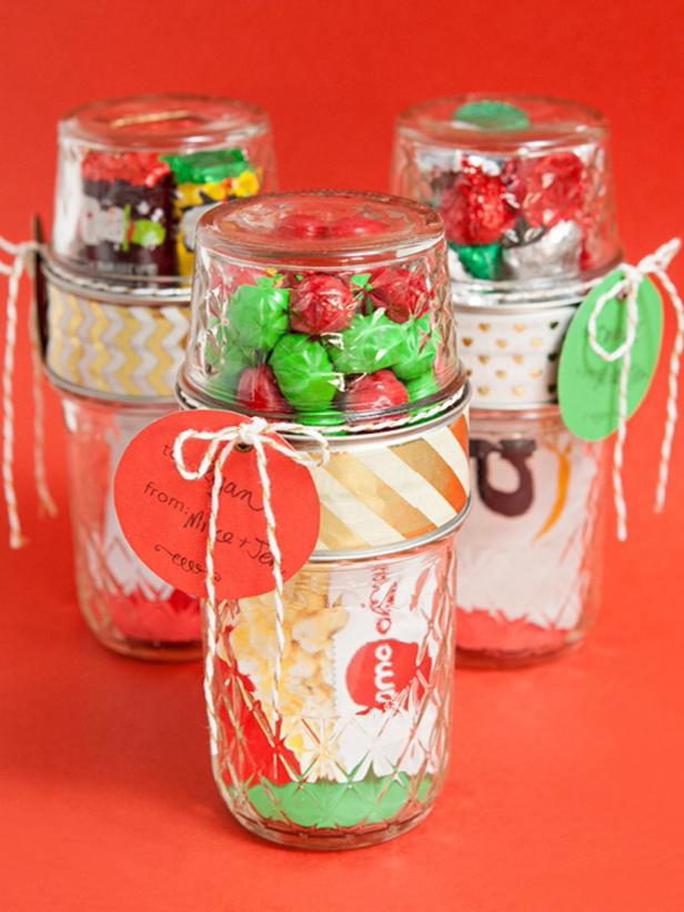 Double Mason Jars With Candy and Gifts Cards