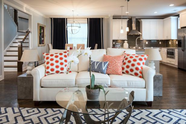 Transitional Open Living Room With White Sofa