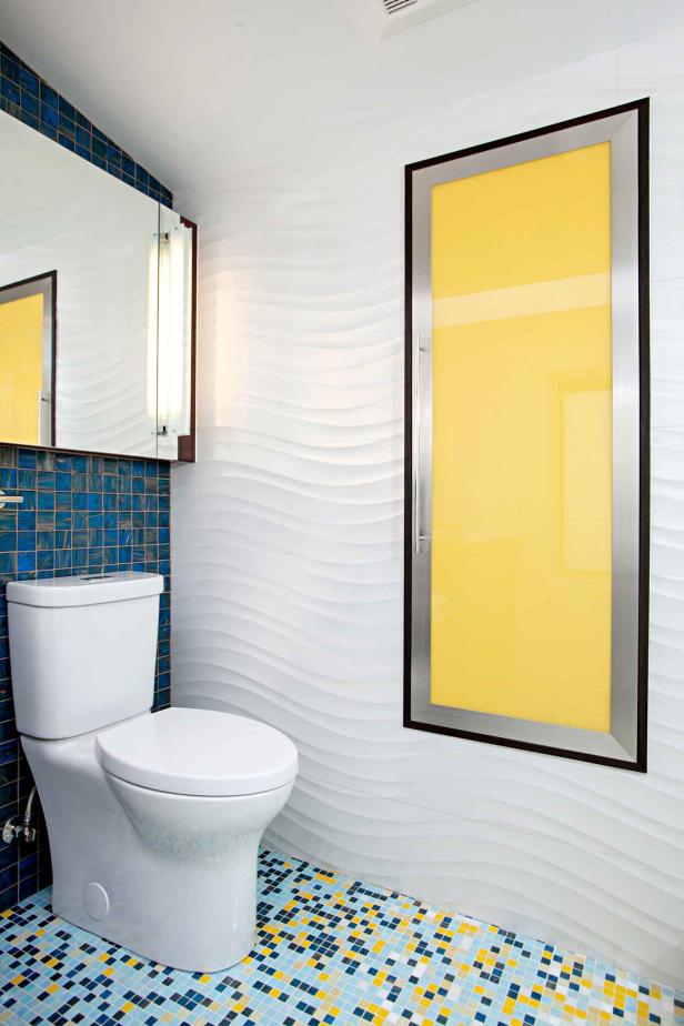 Modern Blue And Yellow Bathroom 