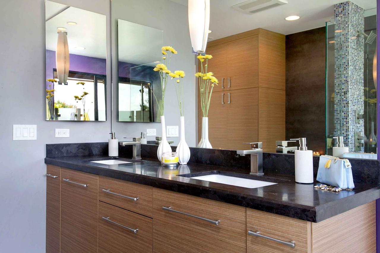 Modern Bathroom Vanity With Black Marble Countertop ...