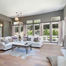 Transitional Gray Living Room Is Bright, Elegant