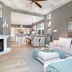 Comfortable Family Room Features Soft Color Palette
