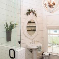 All-White Bathroom With Antique Style Pedestal Sink