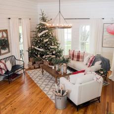 Festive Living Room With Shiplap Walls