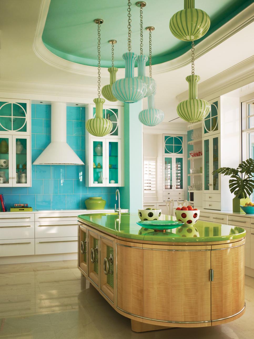 Colorful Kitchen With Oval Island HGTV