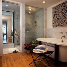 Neutral Bathroom With Tub and Plants