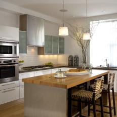 White Contemporary Kitchen With Branches