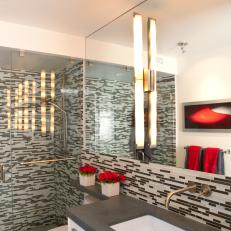 White, Modern Bathroom with Mosaic Tile Shower