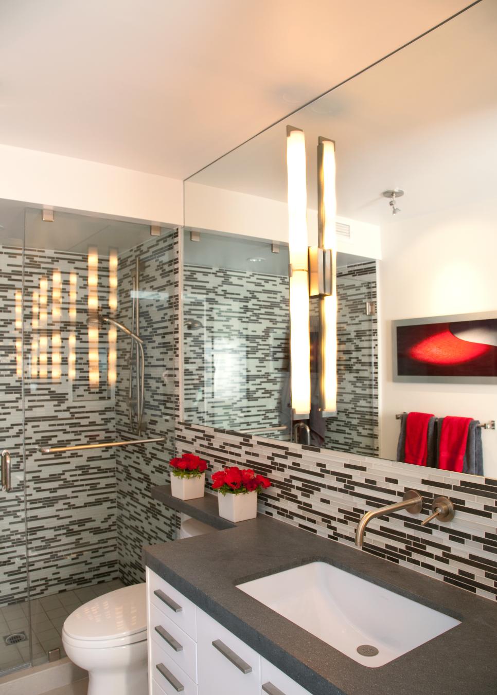 White, Modern Bathroom with Mosaic Tile Shower | HGTV