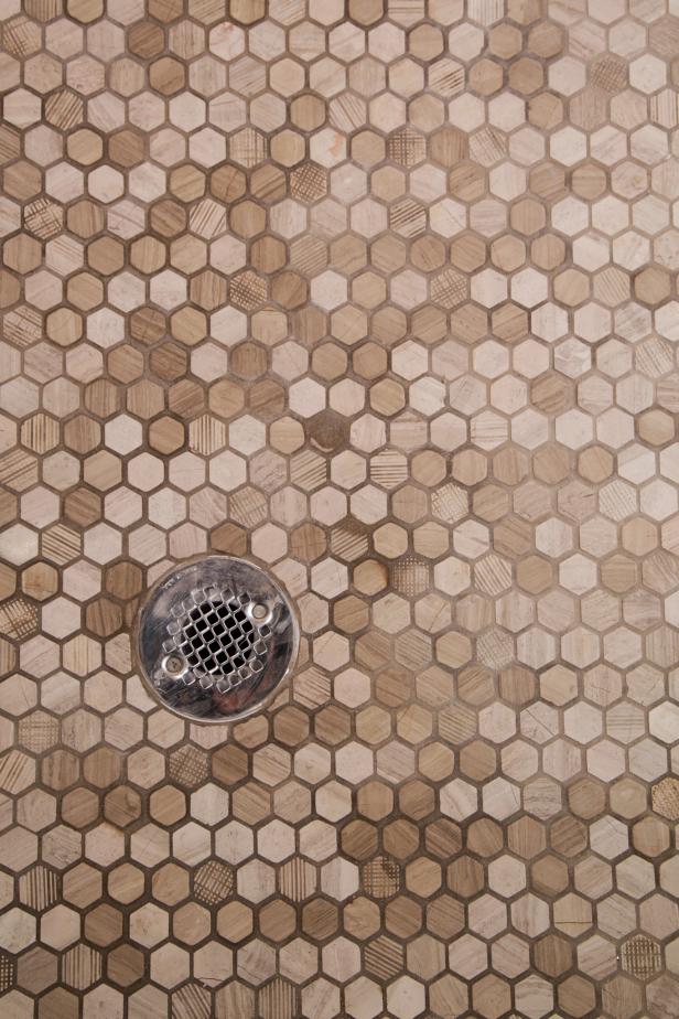 Guest Bathroom With Brown Hex Tile 