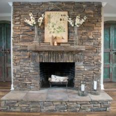 Resurfaced Dry Stack Stone Fireplace 