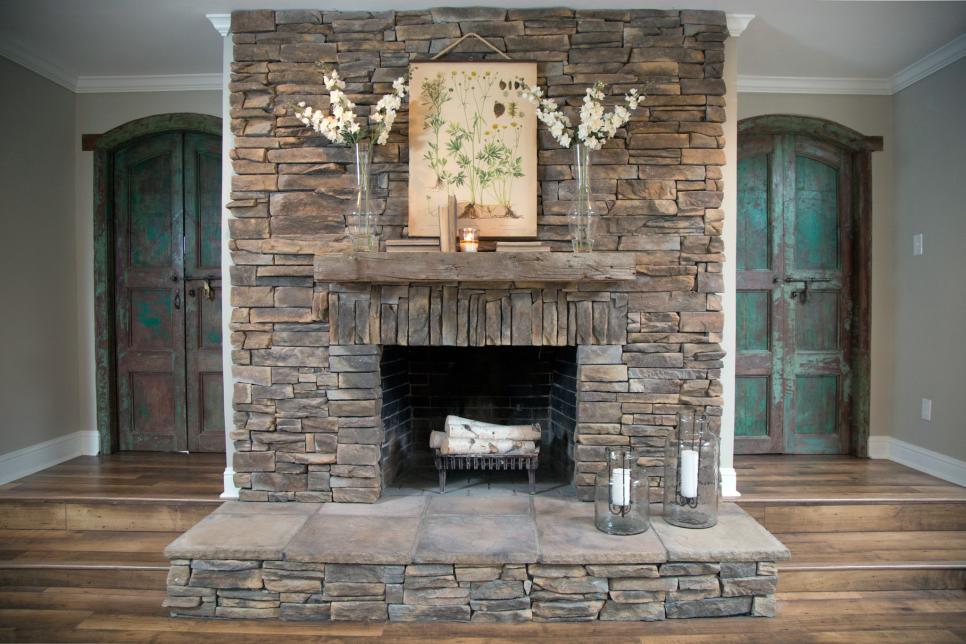 Resurfaced Dry Stack Stone Fireplace, Installing Dry Stack Stone Fireplace