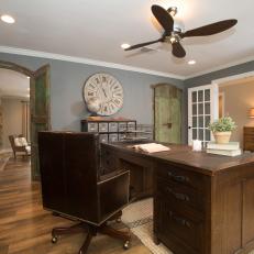 Renovated Home Office With Antique Wooden Doors 