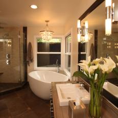 Luxurious Contemporary Bathroom Features Freestanding Tub