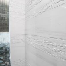 Modern Shower Wall Features Exciting White Mosaic Tile