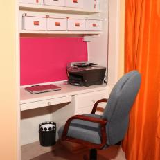Contemporary Home Office Features Bold Colors & Recessed Shelves