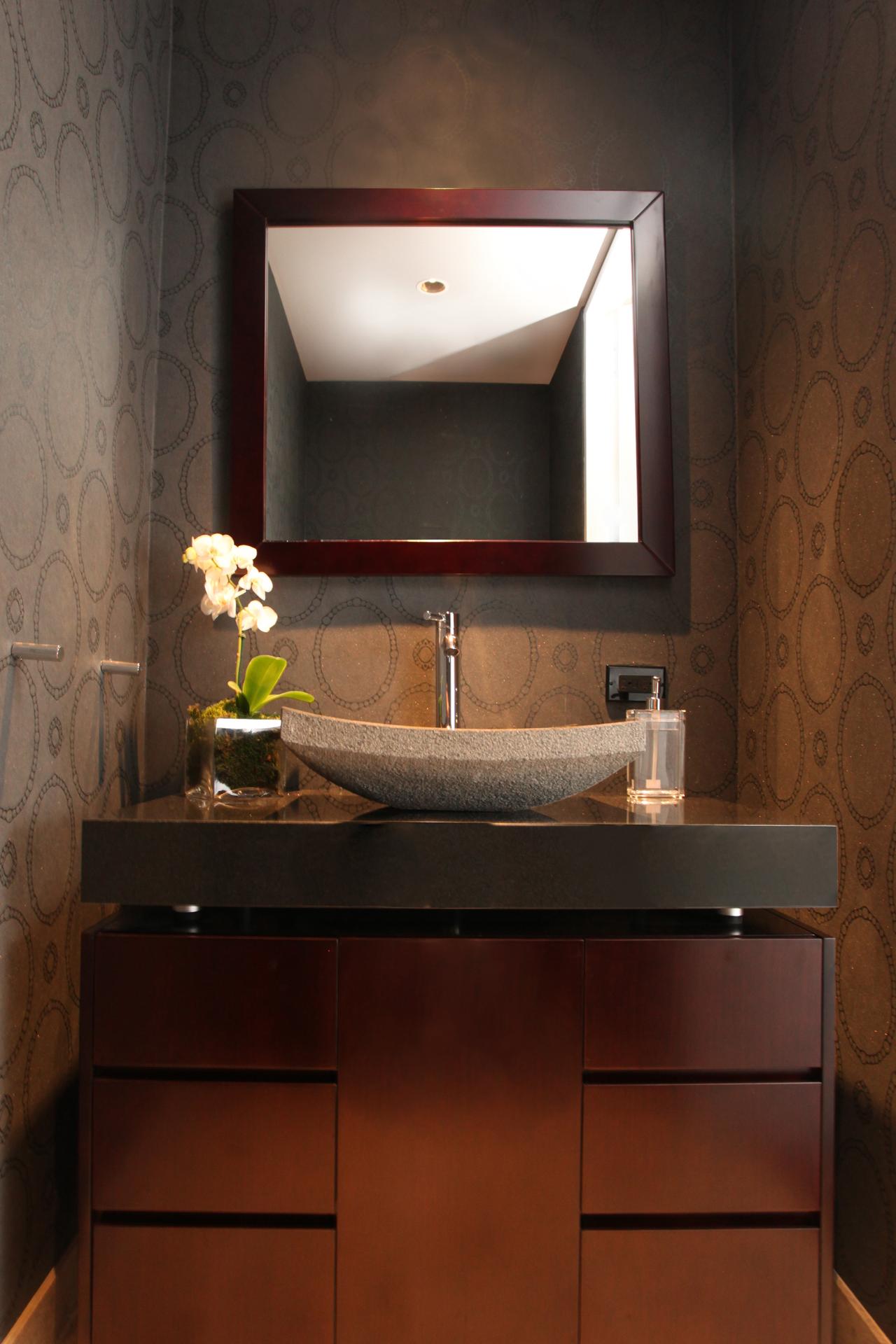 Contemporary Powder Room Features Sophisticated Vanity ...