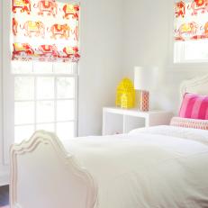 Girl's White Bedroom With Globally Inspired Fabrics and Accessories
