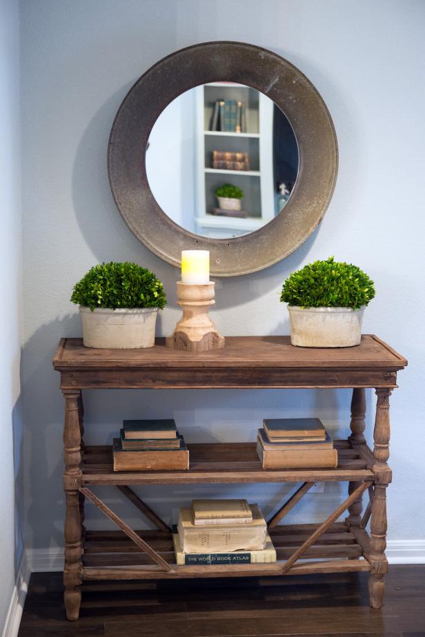 Wooden End Table and Mirror