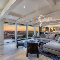 Neutral Open Plan Modern Living Room With View