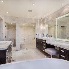 Contemporary White Marble Spa Bathroom With Dressing Table