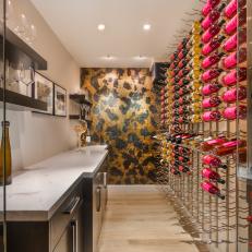 Contemporary Wine Cellar With Floating Shelves