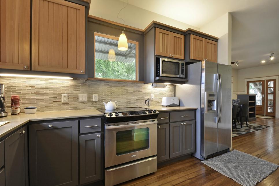 Two-Toned Kitchen Cabinets With Mosaic Tile Backsplash | HGTV