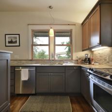 Transitional Kitchen Features Beautiful Gray Cabinets