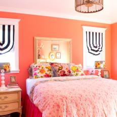 Orange Eclectic Bedroom With Striped Shades