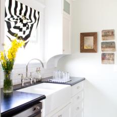 Black and White Contemporary Kitchen With Striped Shade