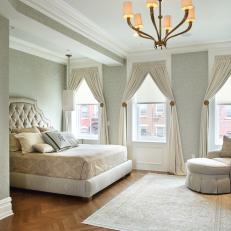 Gray Traditional Bedroom With Upholstered Bed