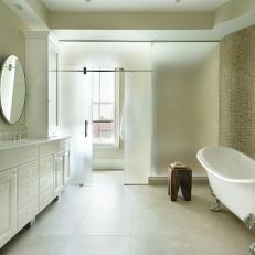 Neutral Transitional Double Vanity Bathroom and Clawfoot Tub