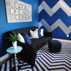 Blue Sitting Room With Chevron Stripes
