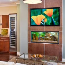 Wall-Mounted Flatscreen TV and Inset Fish Tank
