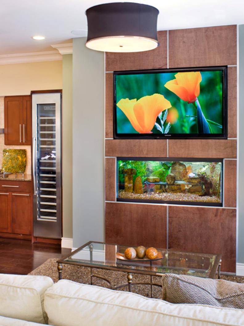 Flatscreen TV and Inset Fish Tank