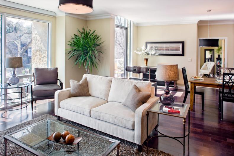 Neutral Transitional Living Room 