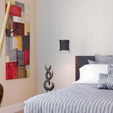 Gray Contemporary Bedroom With Graphic Artwork