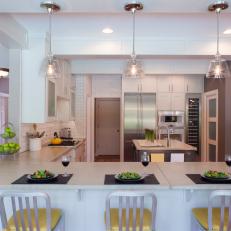 Transitional Eat-In Kitchen Features Chic Breakfast Bar