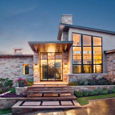 Neutral Stone Ranch Home Exterior and Walkway