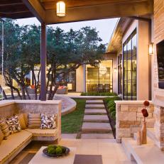 Neutral Outdoor Living Room With Fireplace