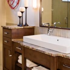 Custom Wood Bathroom Vanity With Farmhouse Sink