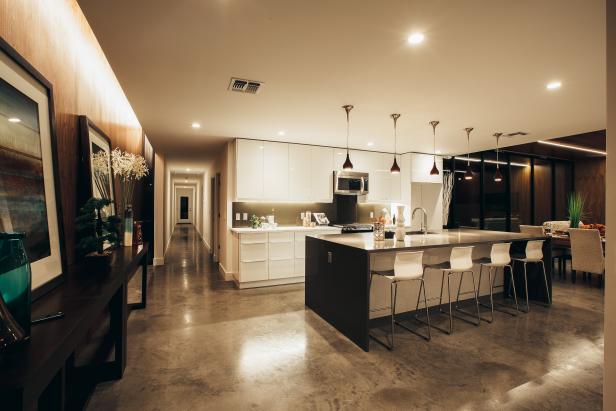 Modern Kitchen With Polished Concrete Floors & White Cabinets  HGTV