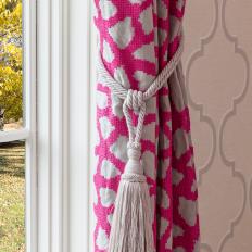 Pink and White Curtain With Tassel