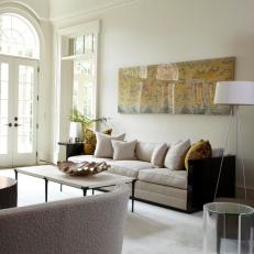 Bright, Asian-Inspired Living Room With Beige Sofa